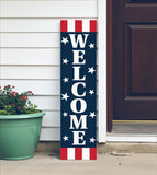 36" Red White And Blue Solid Wood Patriotic Welcome Porch Sign