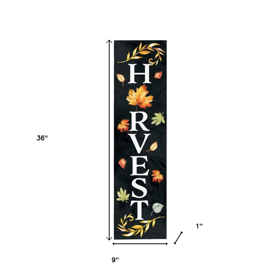36" Black And Orange Solid Wood Harvest Leaves Porch Sign
