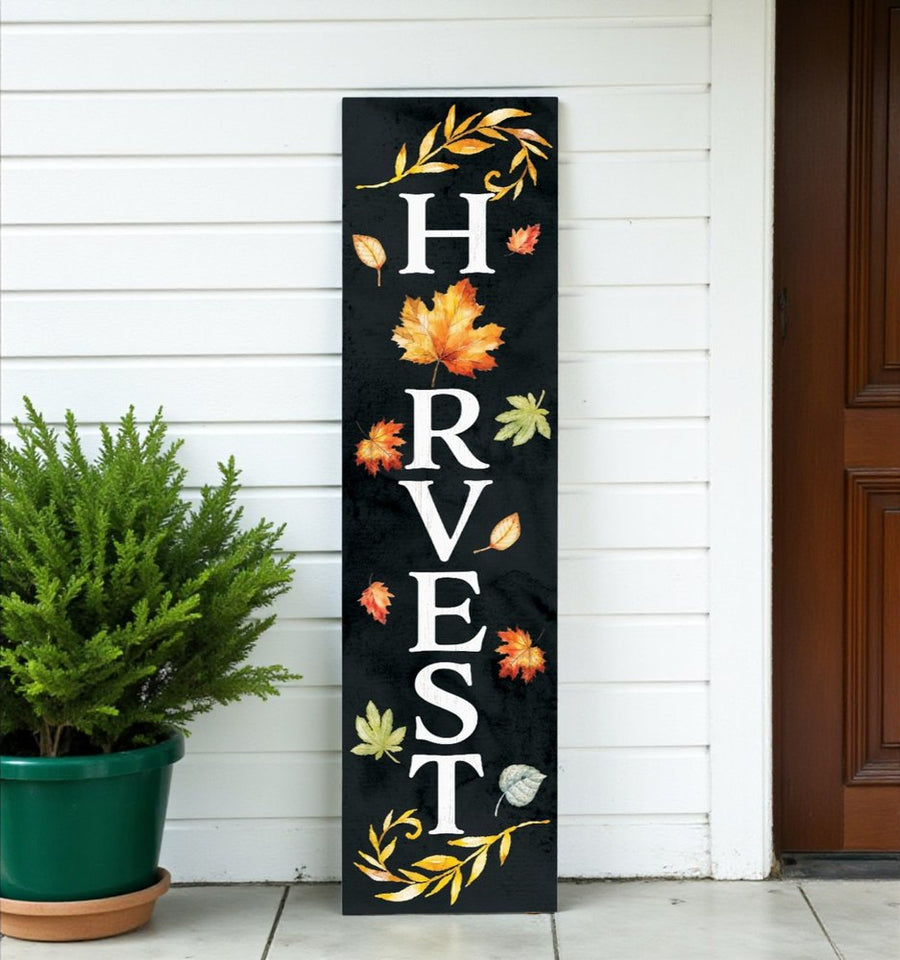 36" Black And Orange Solid Wood Harvest Leaves Porch Sign
