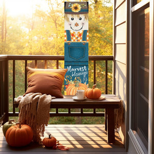 36" Blue And Orange Solid Wood Happy Harvest Scarecrow Porch Sign