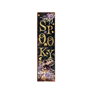 36" Black Gold And Purple Solid Wood Spooky Halloween Skull Porch Sign