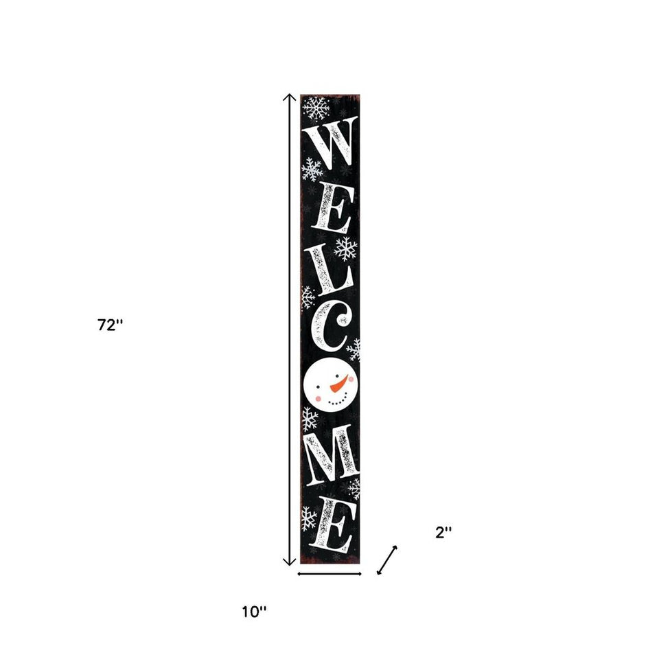 72" Black And White Solid Wood Welcome Snowman Porch Sign