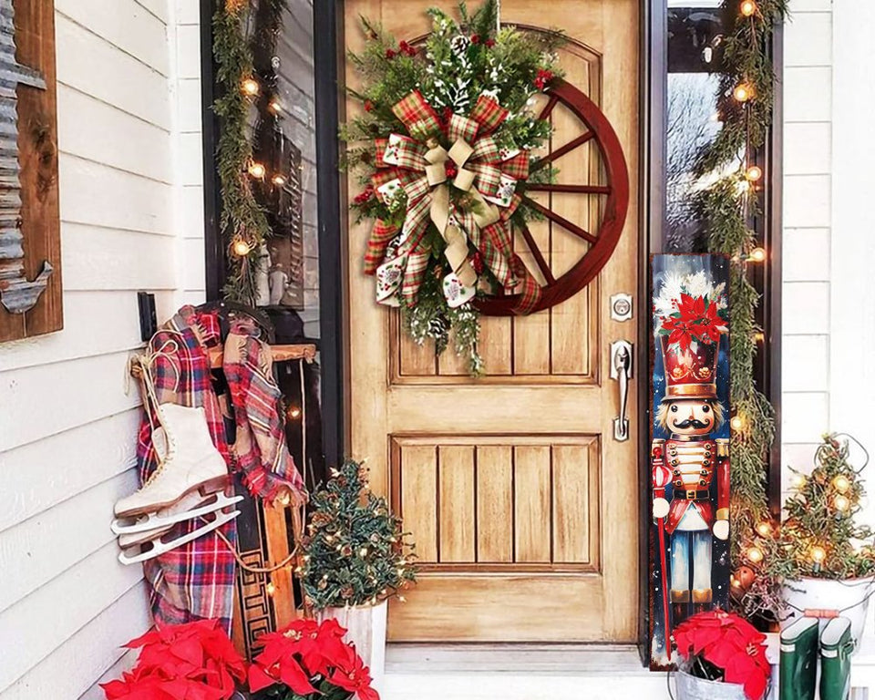 48" Blue White And Red Christmas Nutcracker Solid Wood Porch Sign