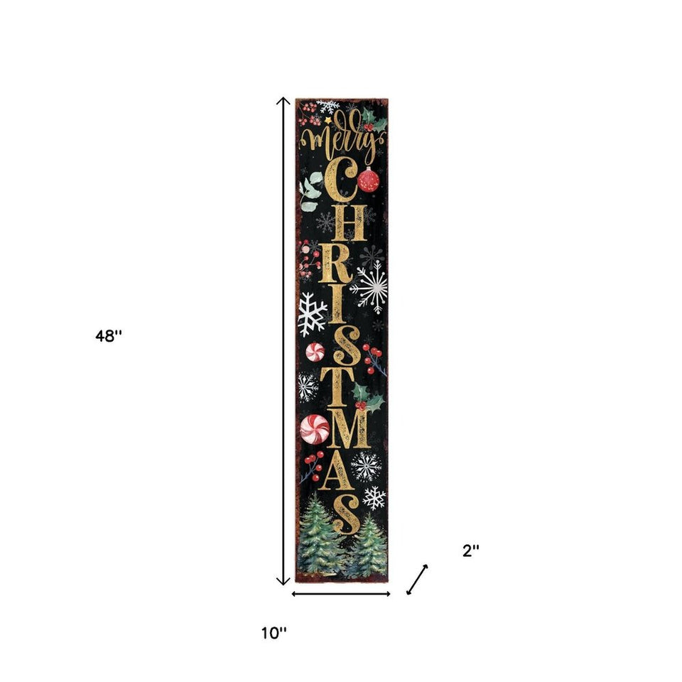 48" Black Gold Green And Red Solid Wood Merry Christmas Porch Sign