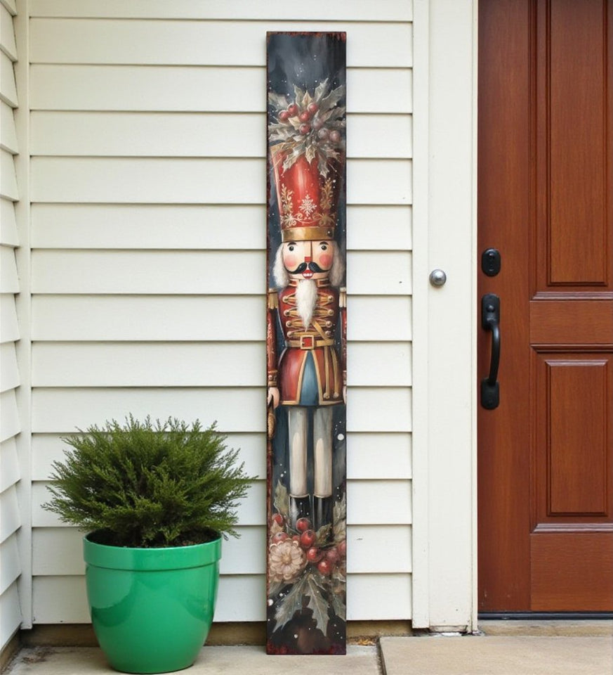 72" Black And Red Solid Wood Christmas Nutcracker Porch Sign
