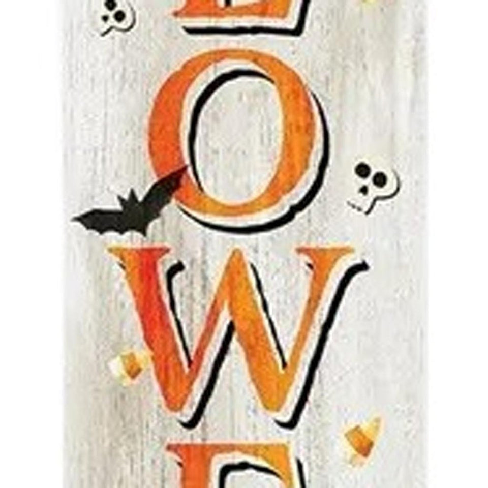 72" White Black And Orange Halloween Ghost Solid Wood Porch Sign