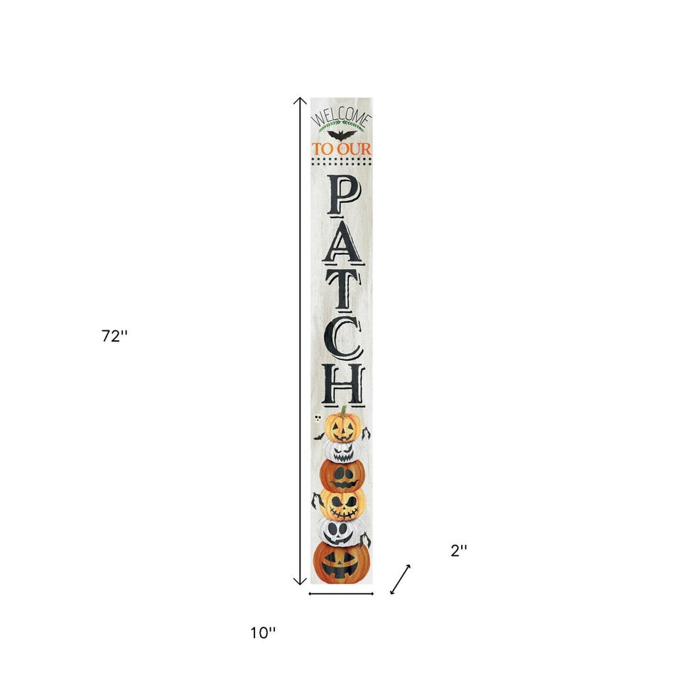 72" Black Orange And White Solid Wood Welcome Halloween Jack-O-Lantern Porch Sign