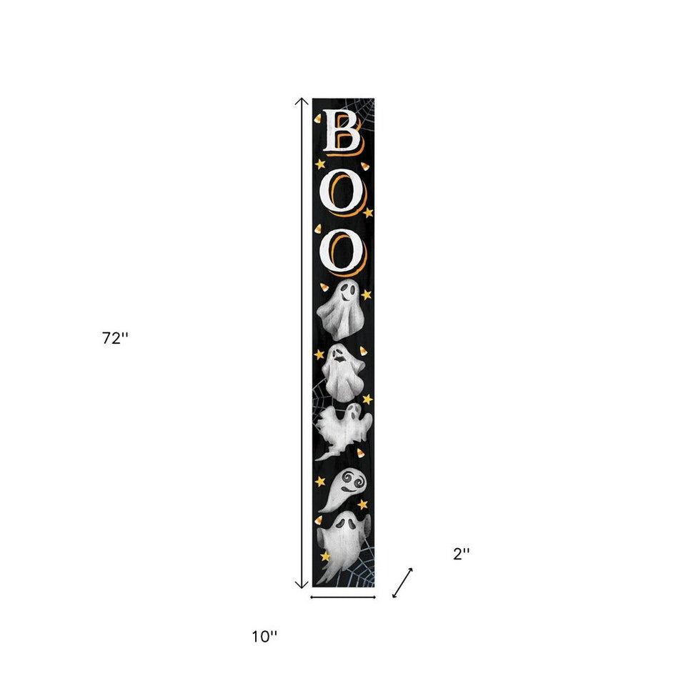 72" Black White And Orange Halloween Ghost Solid Wood Porch Sign