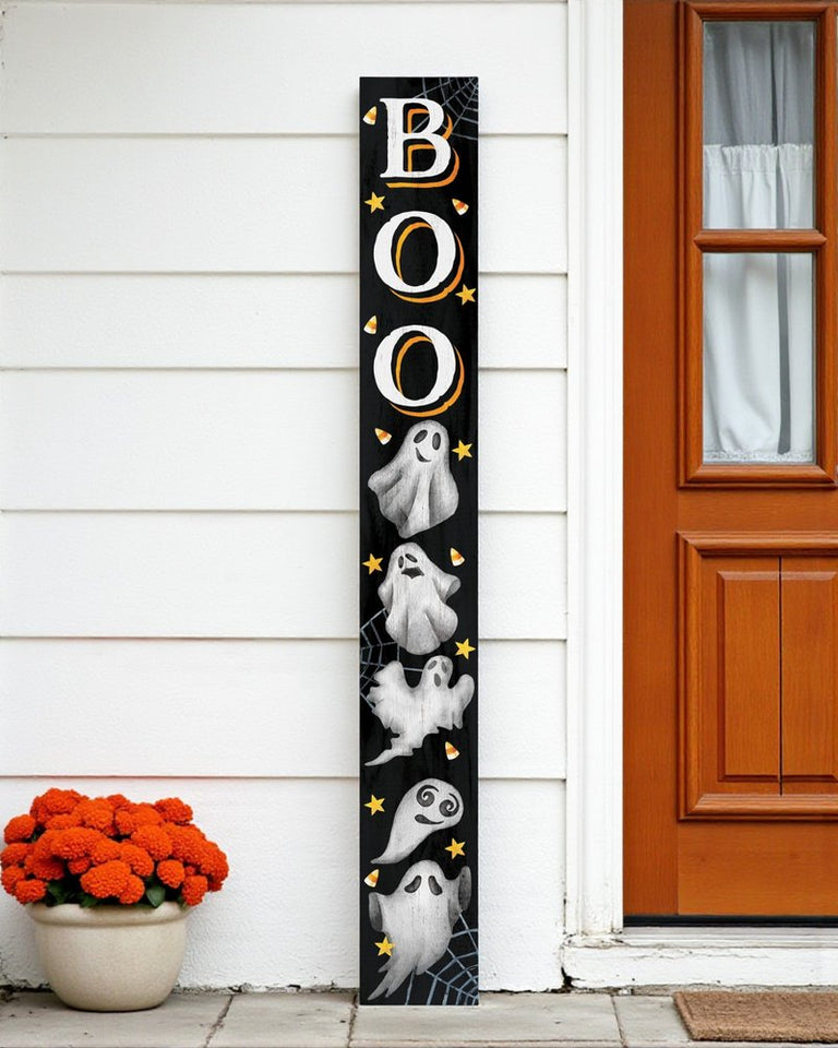 72" Black White And Orange Halloween Ghost Solid Wood Porch Sign