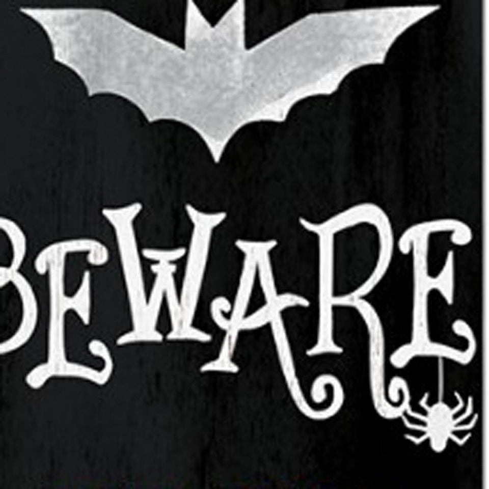 72" Black And White Solid Wood Beware Halloween Ghost Porch Sign