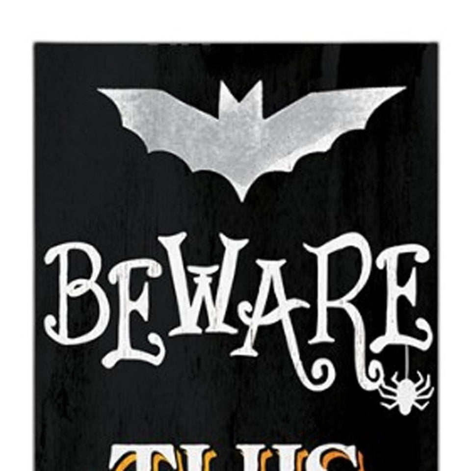 72" Black And White Solid Wood Beware Halloween Ghost Porch Sign