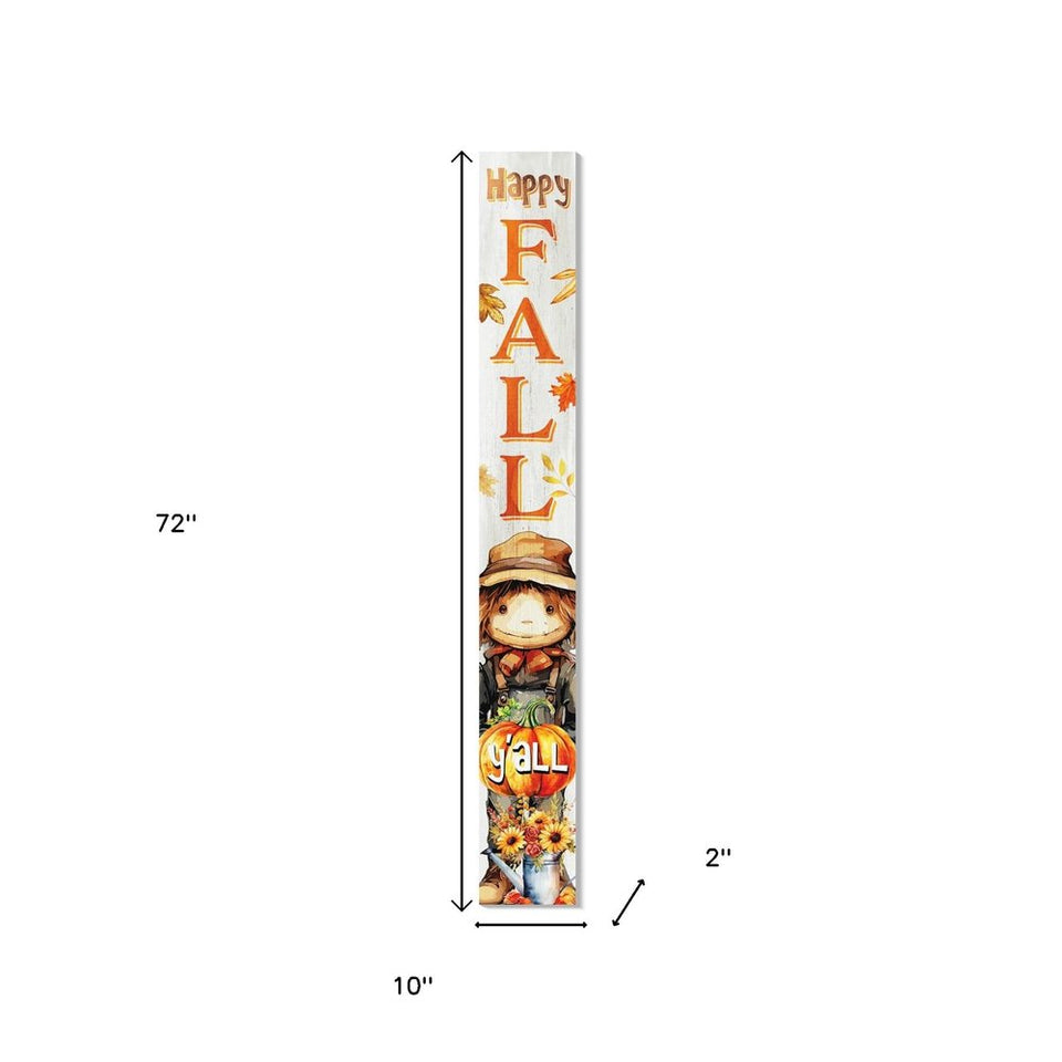 72" Brown Orange And White Solid Wood Happy Fall Scarecrow Porch Sign