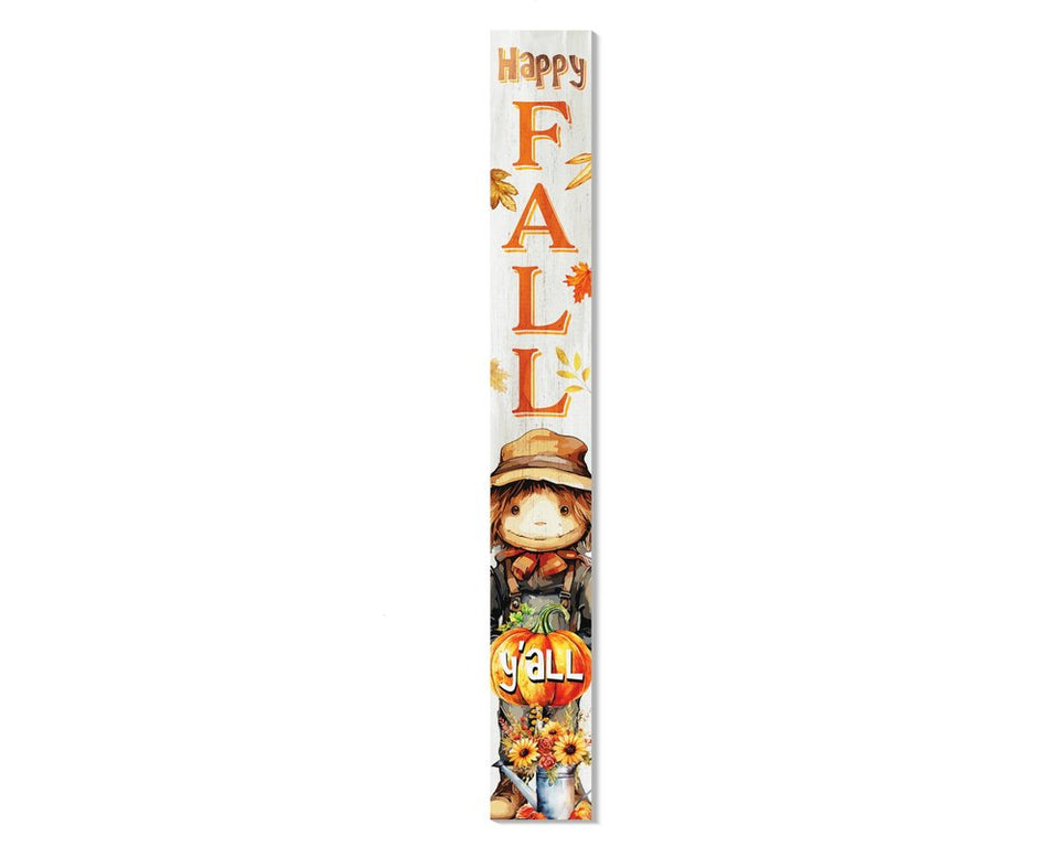 72" Brown Orange And White Solid Wood Happy Fall Scarecrow Porch Sign