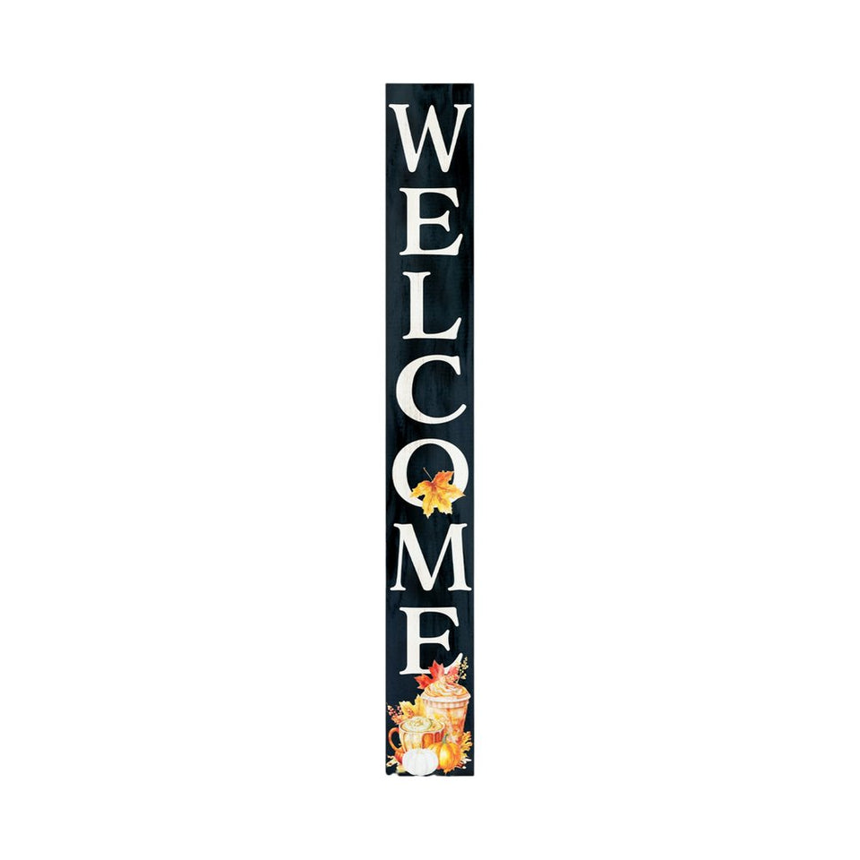 72" Black Orange And White Solid Wood Welcome Porch Sign