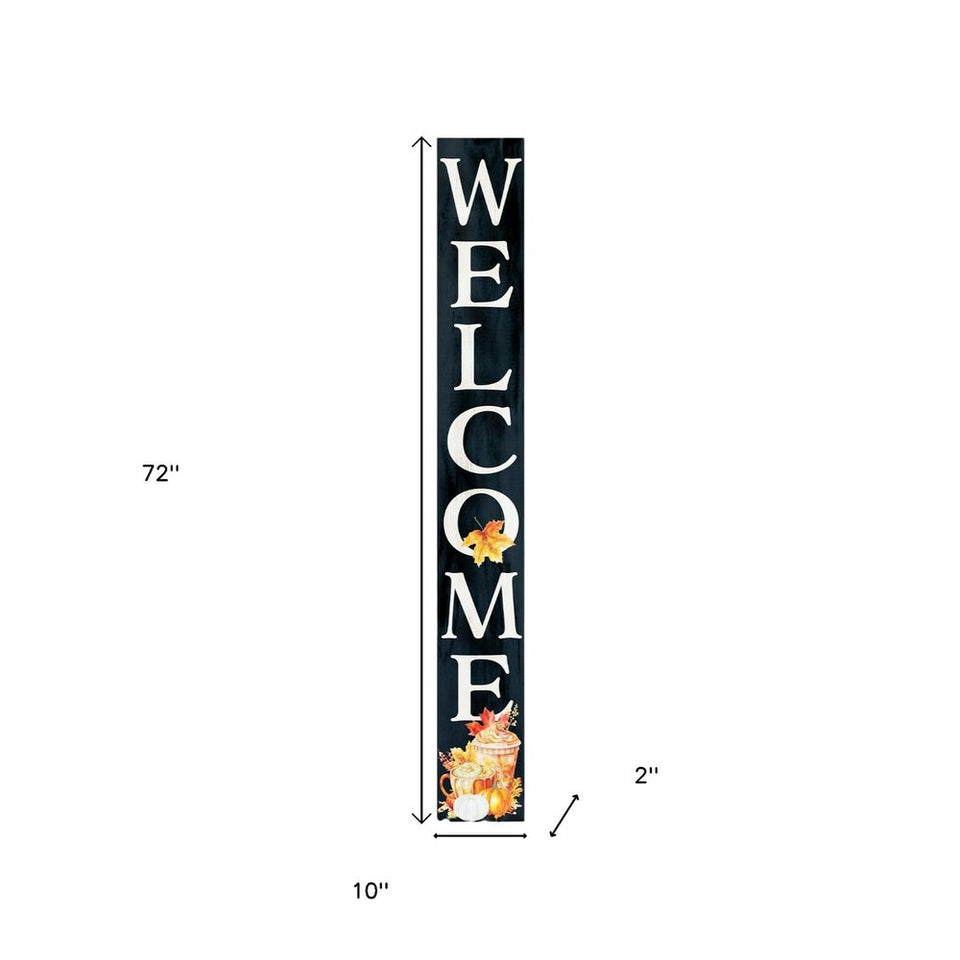 72" Black Orange And White Solid Wood Welcome Porch Sign