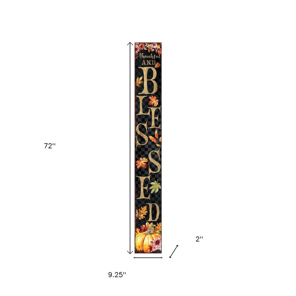 72" Black Gold And Orange Solid Wood Porch Sign