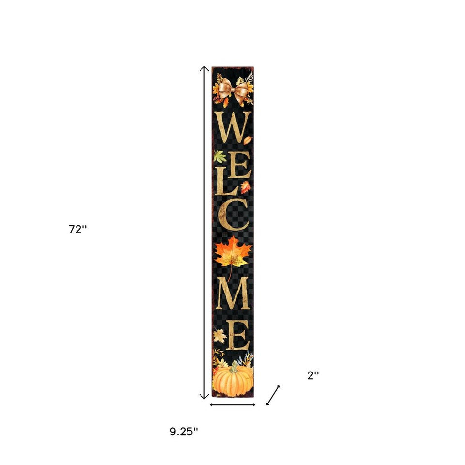 72" Black Gold And Orange Solid Wood Welcome Porch Sign