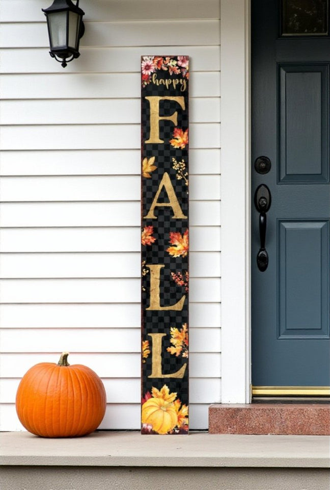 72" Black Gold And Orange Solid Wood Happy Fall Porch Sign