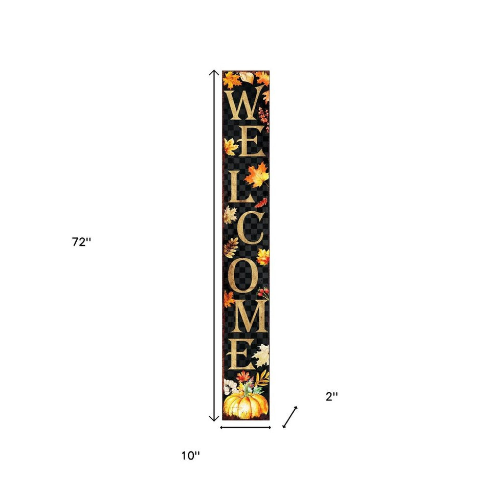 72" Black Gold And Orange Solid Wood Welcome Leaves Porch Sign