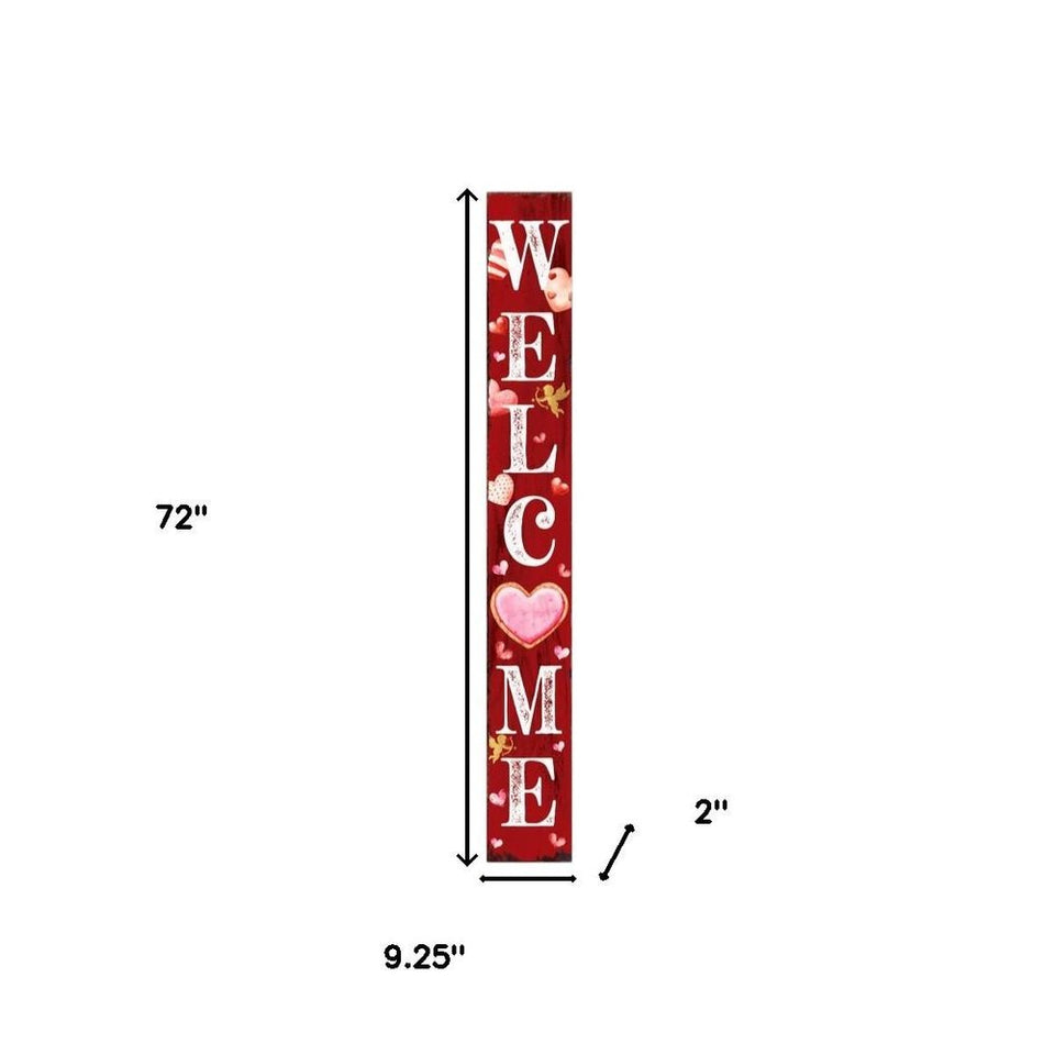 72" Pink Red And White Solid Wood Welcome Valentine's Day Heart Porch Sign