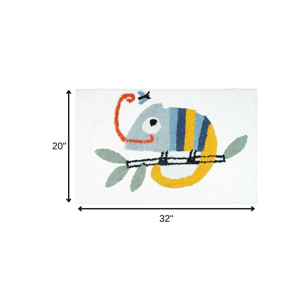 32" White And Yellow Cotton Chameleon Youthful Bath Rug