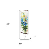 33" Blue White And Yellow Solid Wood Watercolor Floral Garden Stake