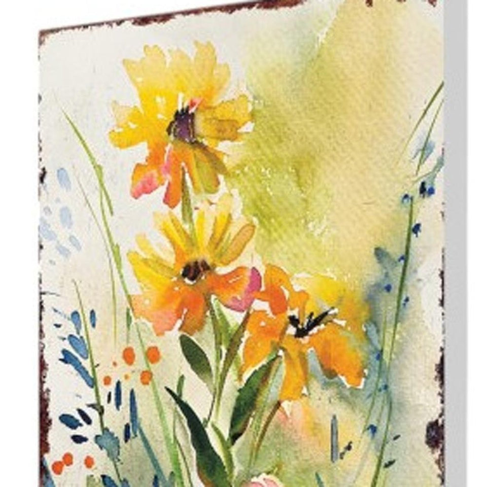 30" Green Pink White And Yellow Solid Wood Wildflowers Garden Stake