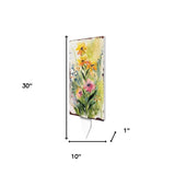 30" Green Pink White And Yellow Solid Wood Wildflowers Garden Stake