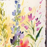 30" Green Pink White And Yellow Solid Wood Watercolor Floral Garden Stake