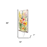 30" Green Pink White And Yellow Solid Wood Watercolor Floral Garden Stake