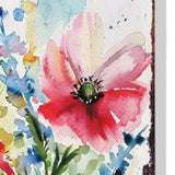 30" Blue Green Pink And White Solid Wood Watercolor Floral Garden Stake