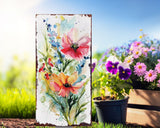 30" Blue Green Pink And White Solid Wood Watercolor Floral Garden Stake