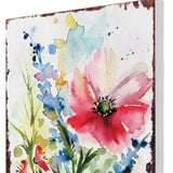 30" Blue Green Pink And White Solid Wood Watercolor Floral Garden Stake