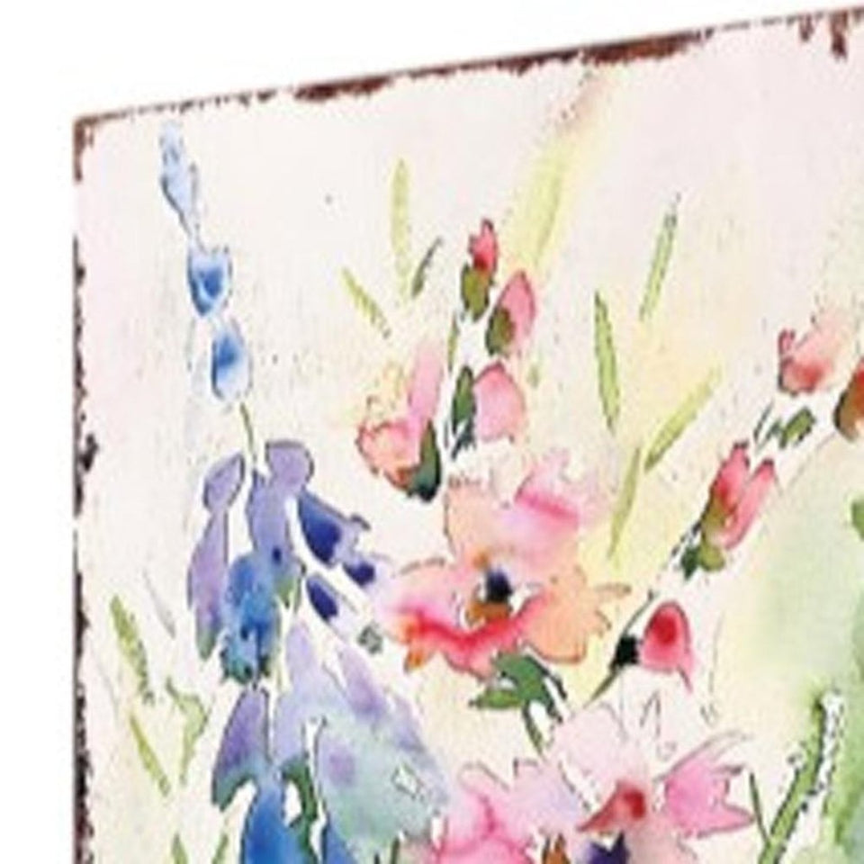 30" Blue Pink White And Yellow Solid Wood Wildflowers Garden Stake