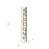 72" White Black And Pink Solid Wood Watercolor Floral Welcome Porch Sign