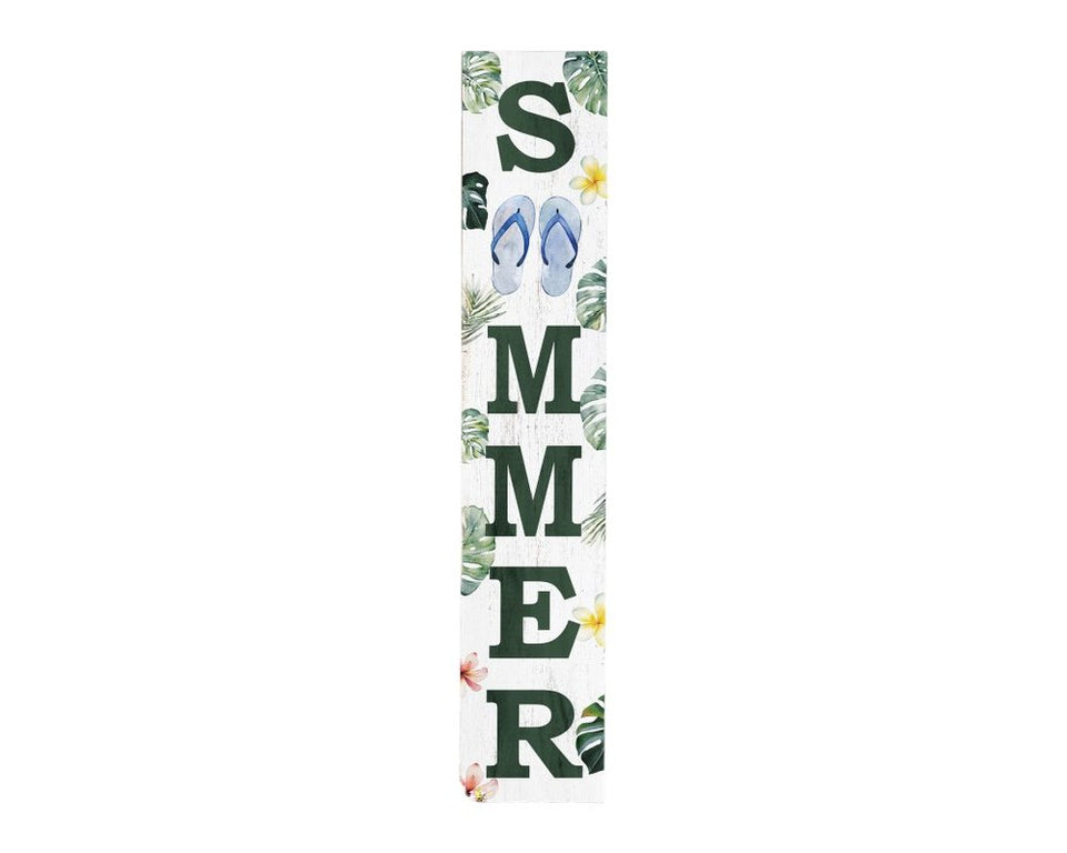 48" White And Green Solid Wood Summer Porch Sign