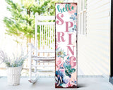 36" White Pink And Blue Solid Wood Floral Bouquet Hello Spring Porch Sign