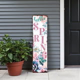 36" White Pink And Blue Solid Wood Floral Bouquet Hello Spring Porch Sign