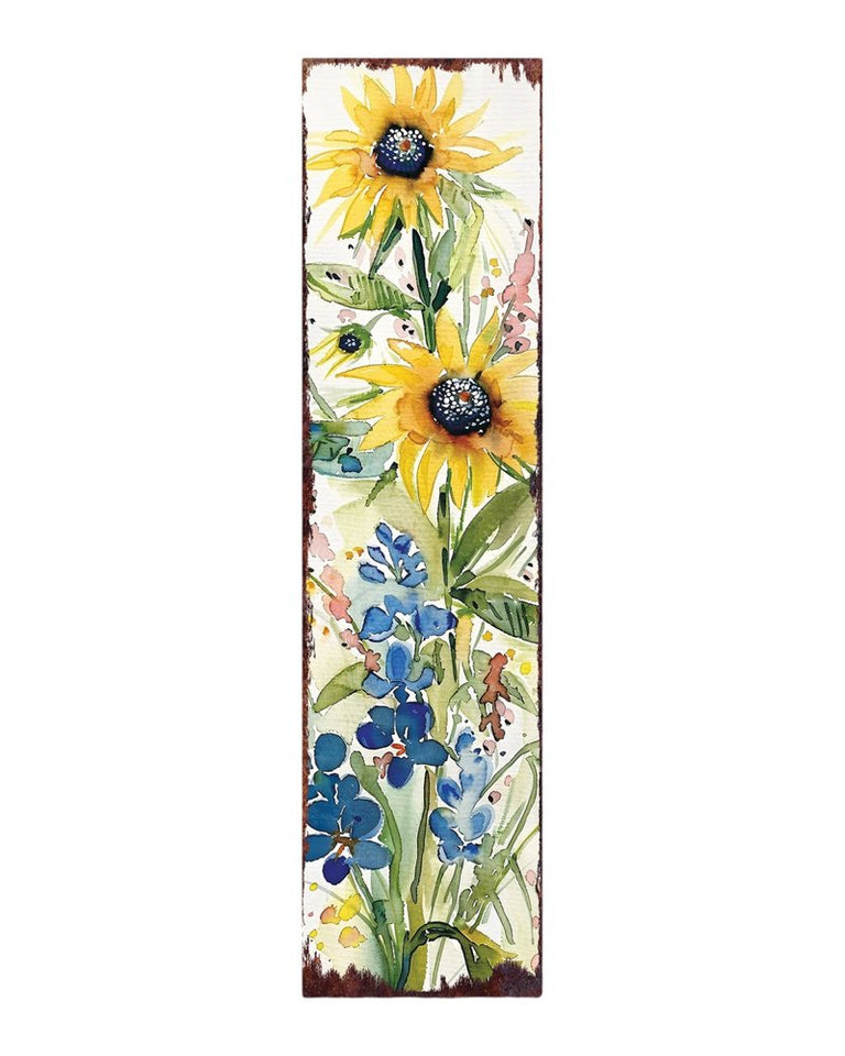 36" White Yellow And Blue Green Solid Wood Watercolor Floral Porch Sign