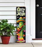 36" Black Green And Orange Solid Wood Cinco de Mayo Tree Porch Sign