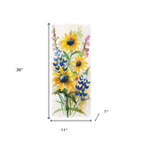 36"White  Blue Green And Yellow Solid Wood Sunflowers Porch Sign