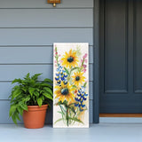 36"White  Blue Green And Yellow Solid Wood Sunflowers Porch Sign