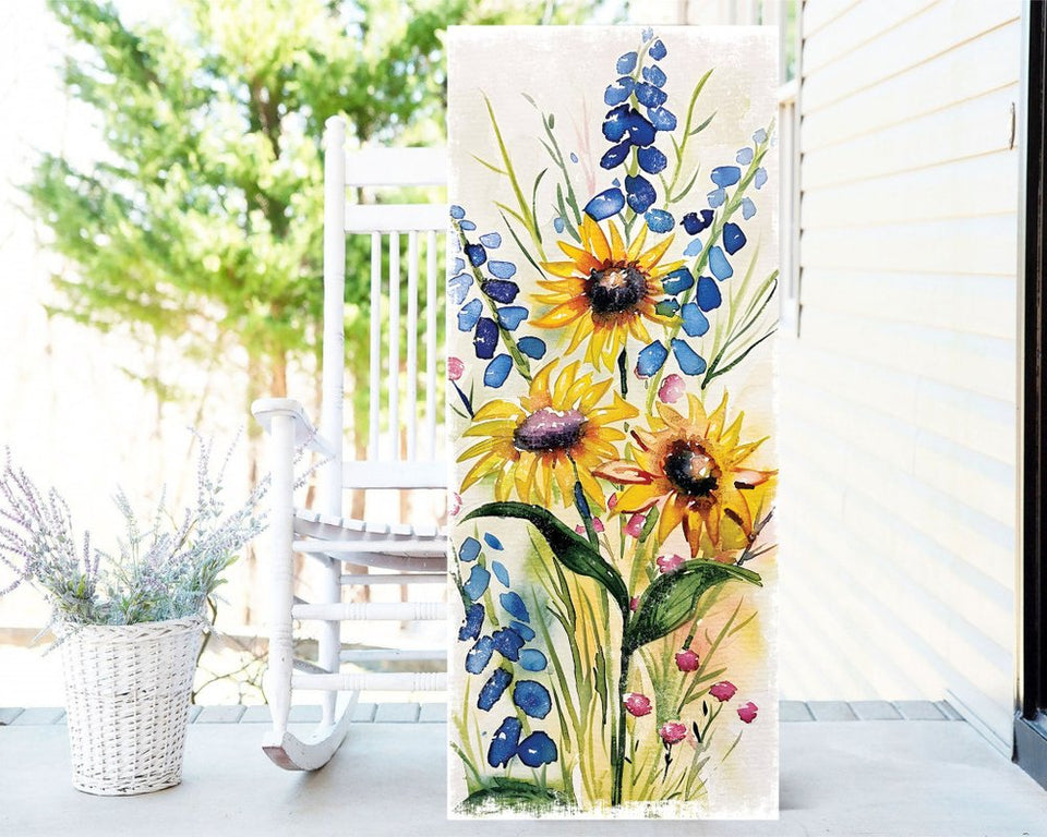 36" White Yellow Blue And Green White Solid Wood Sunflowers Porch Sign