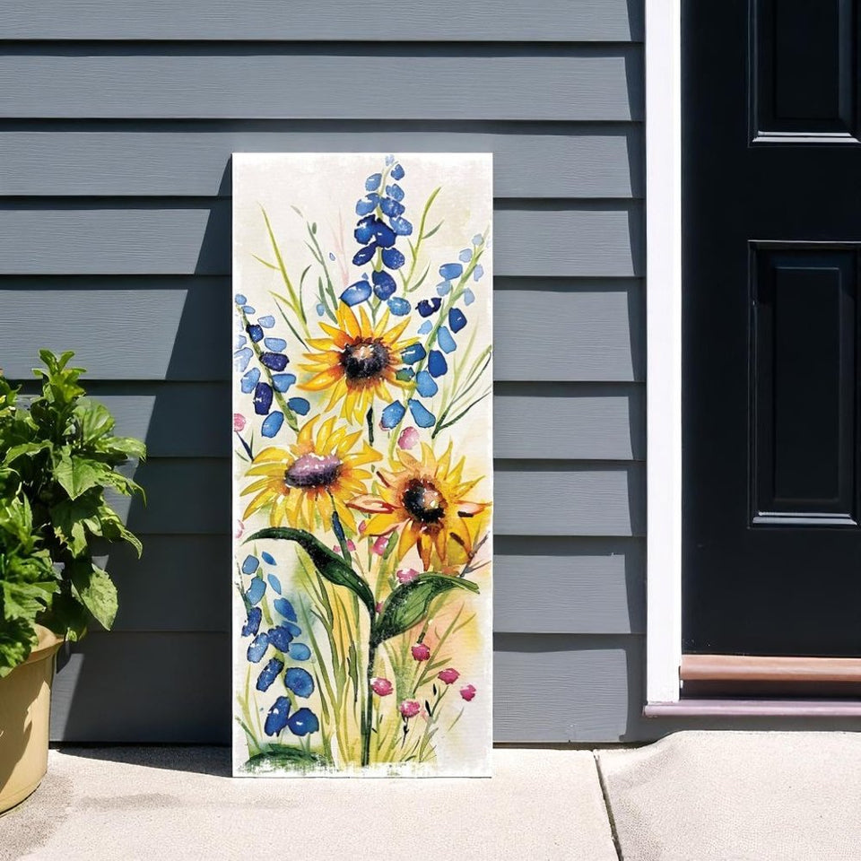36" White Yellow Blue And Green White Solid Wood Sunflowers Porch Sign