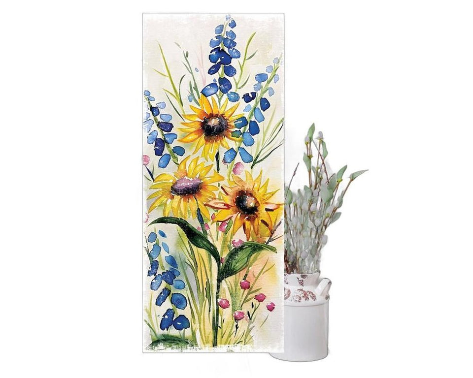 36" White Yellow Blue And Green White Solid Wood Sunflowers Porch Sign