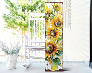 36" White Yellow And Green Sunflowers Solid Wood Porch Sign