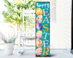 36" Turquoise Pink And Yellow Solid Wood Happy Easter Easter Easter Egg Porch Sign