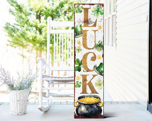 36" White Gold And Green Solid Wood Luck St Patrick's Day Porch Sign