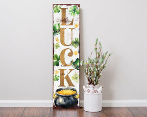 36" White Gold And Green Solid Wood Luck St Patrick's Day Porch Sign
