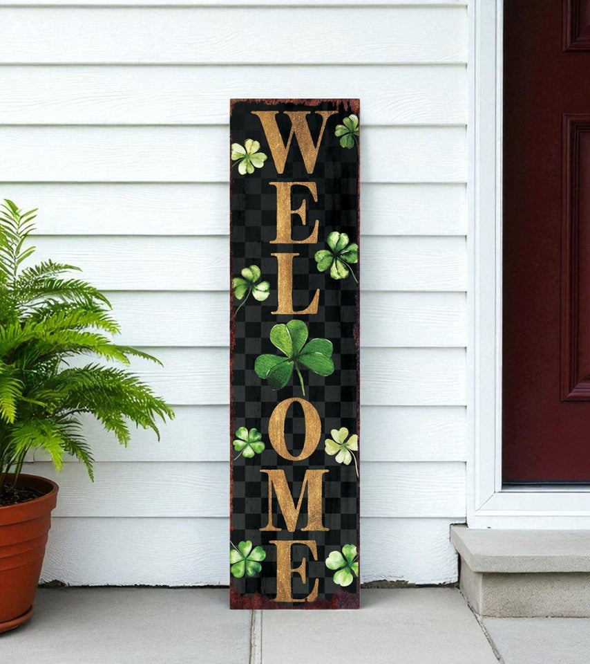 36" Black Gold And Green Solid Wood Welcome St Patrick's Day Porch Sign